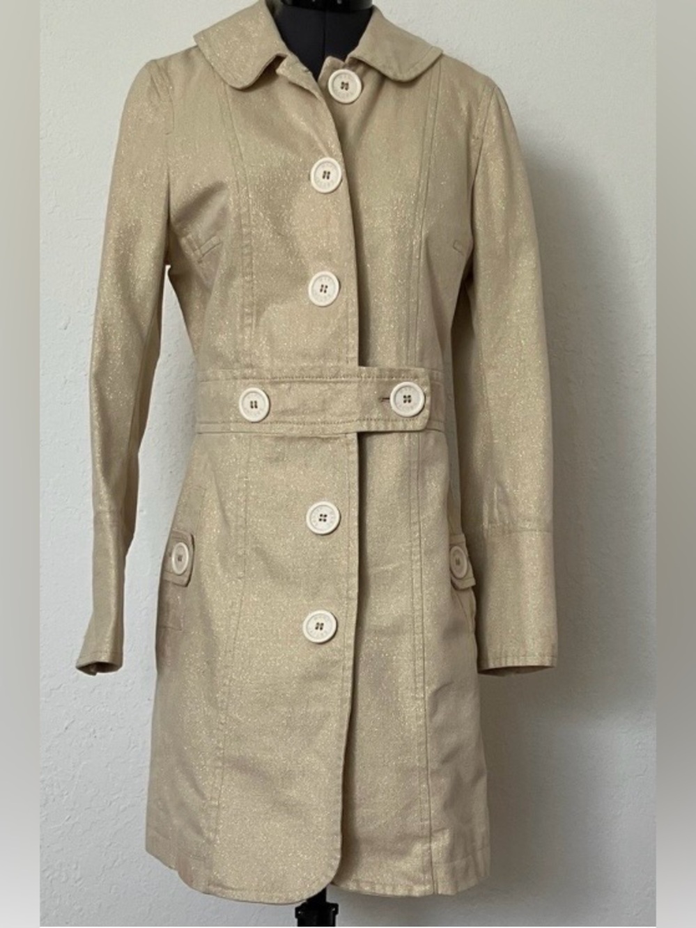 MARC JACOBS Women’s Beige Shimmer Trench Coat. Sz S